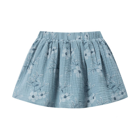 Falda de niña | Tejido bambula con estampado de flores | Color Azul |