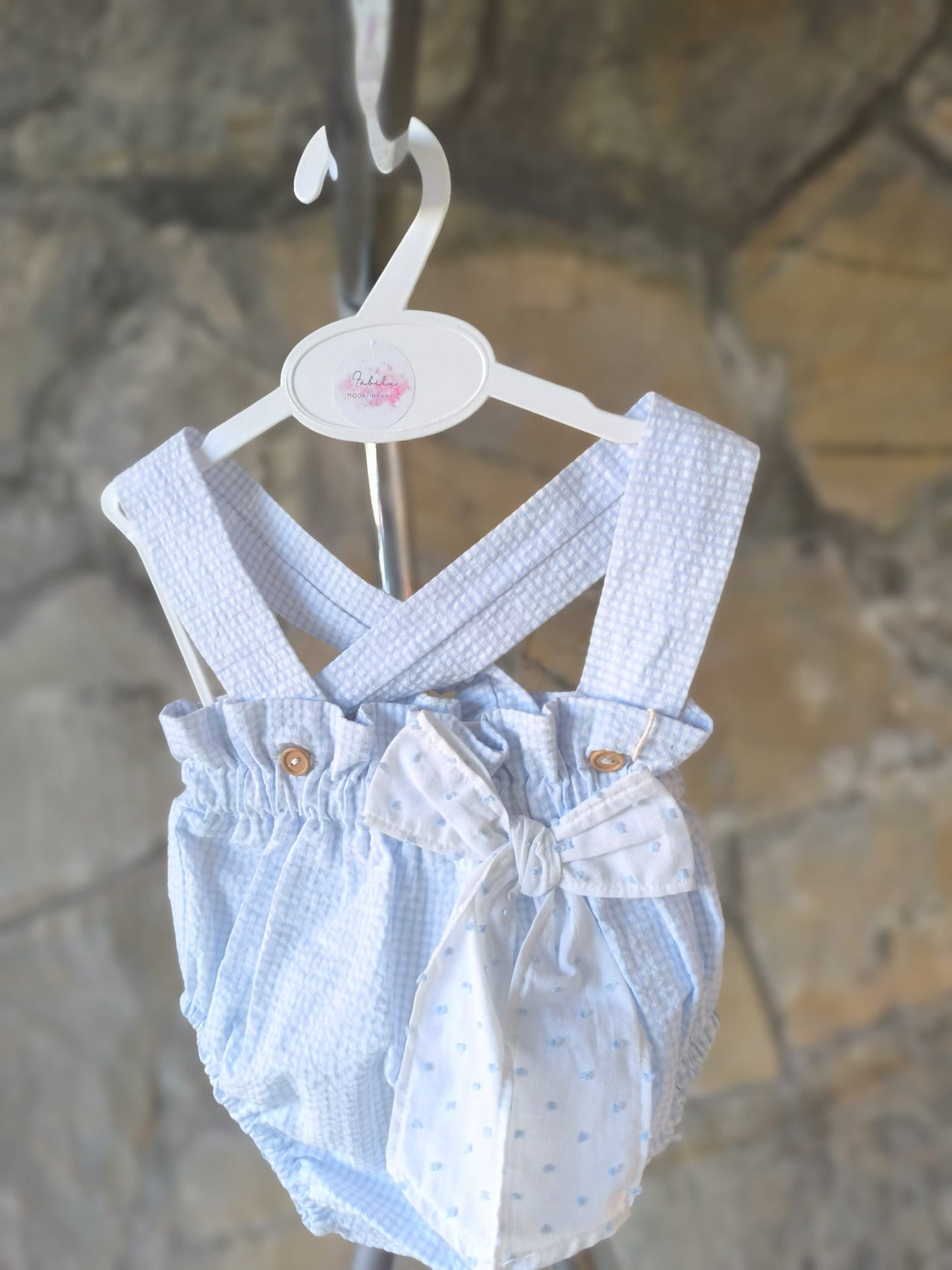 Ranita Vichy Azul y Blanca para Bebé con Lazo Plumeti