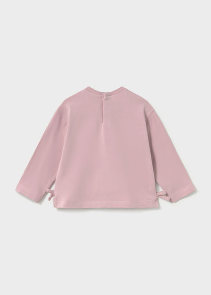 Camiseta de Manga Larga para Niña en Color Malva con Detalle Floral