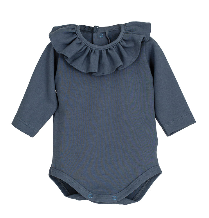 Body elástico de bebé con volante en el cuello – Calamaro (color denim)