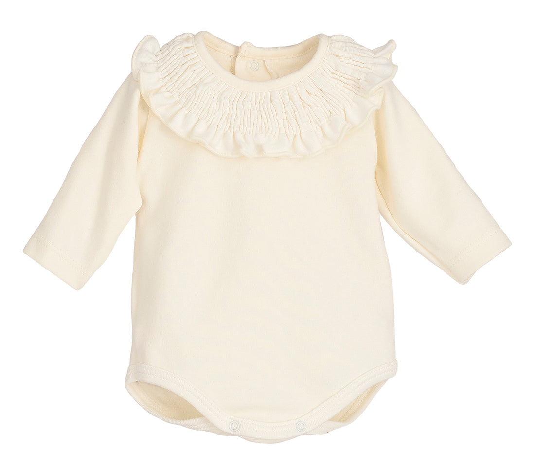 Body bebé Titán Gom de Calamaro | Cuello Volante con filito en color Crudo | Ropa Infantil Unisex de 1 a 24 meses