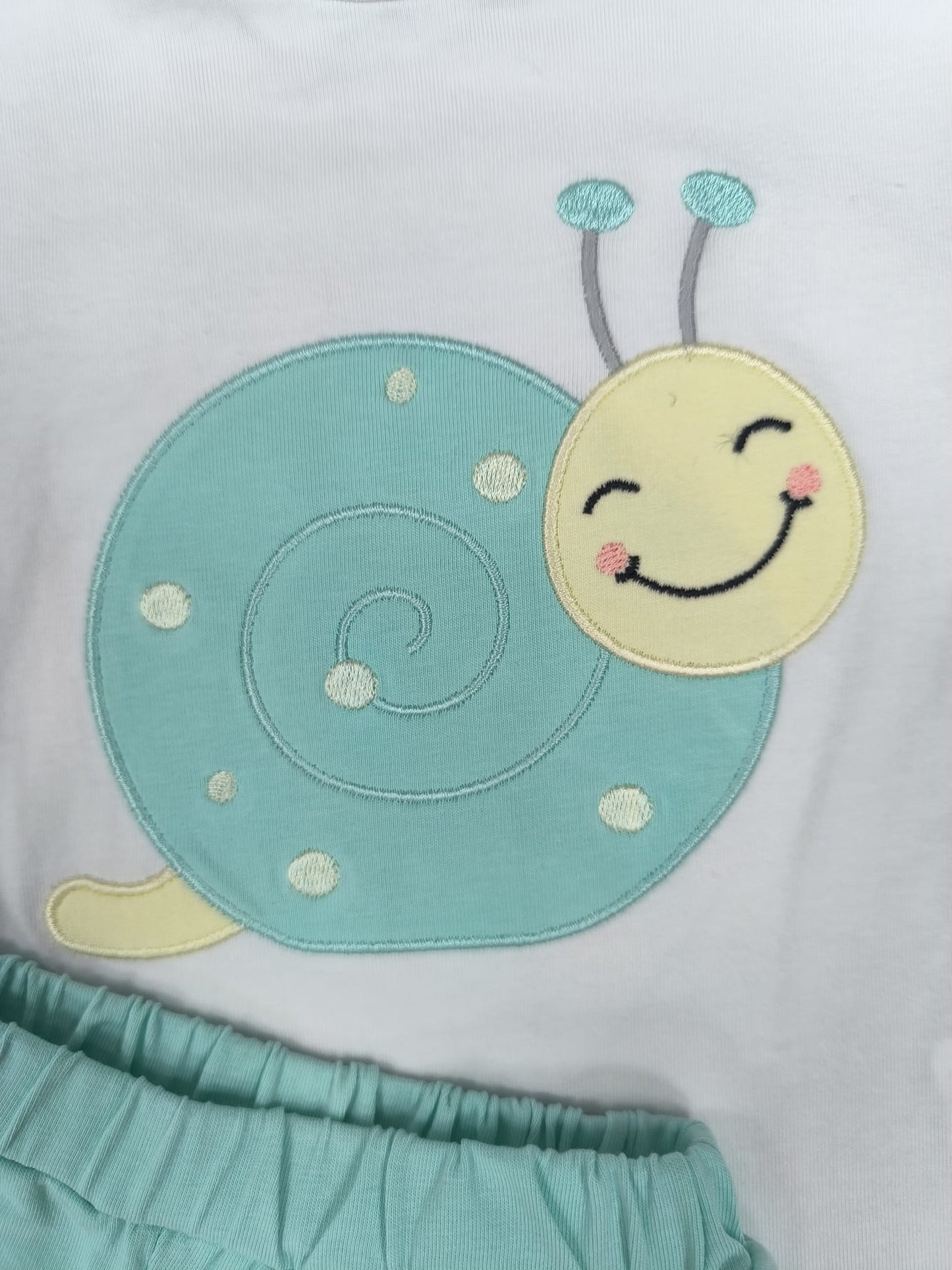 Conjunto bebé caracol verde agua | Camiseta manga corta + pololo