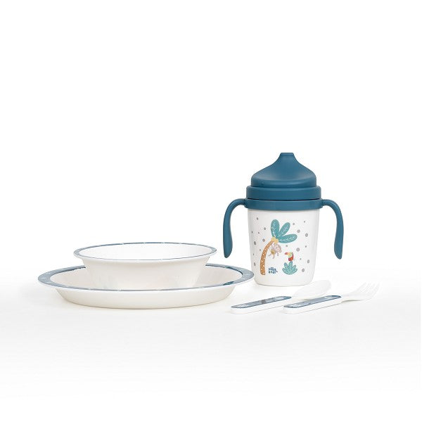 Set de vajilla de aprendizaje 5 piezas Interbaby – seguro, divertido y ergonómico para bebés en color azul