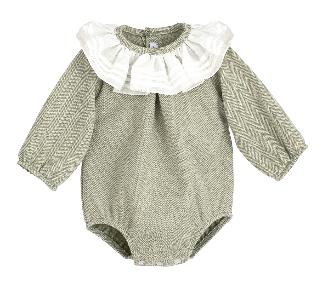 Pelele Excellentt Bise de manga larga verde con volante blanco | Bebé 1 - 24 meses | Colección otoño - invierno Calamaro