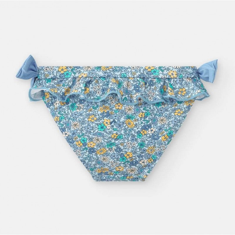 Bañador de Culetín para Niña Waterlemon – Azul con Florecitas, Volante y Lazos Laterales