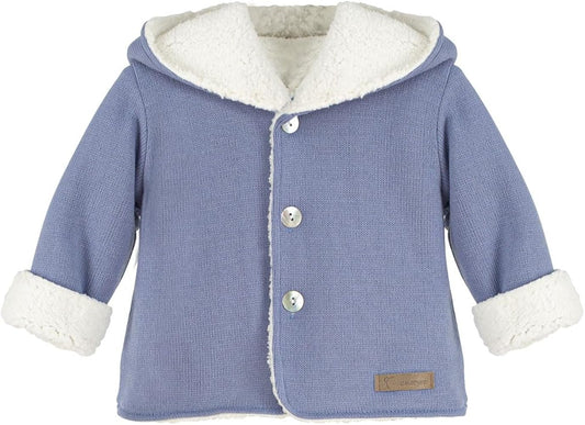 Abrigo Calamaro con Capucha de Punto y Borreguillo Suave – Color Azul Nude