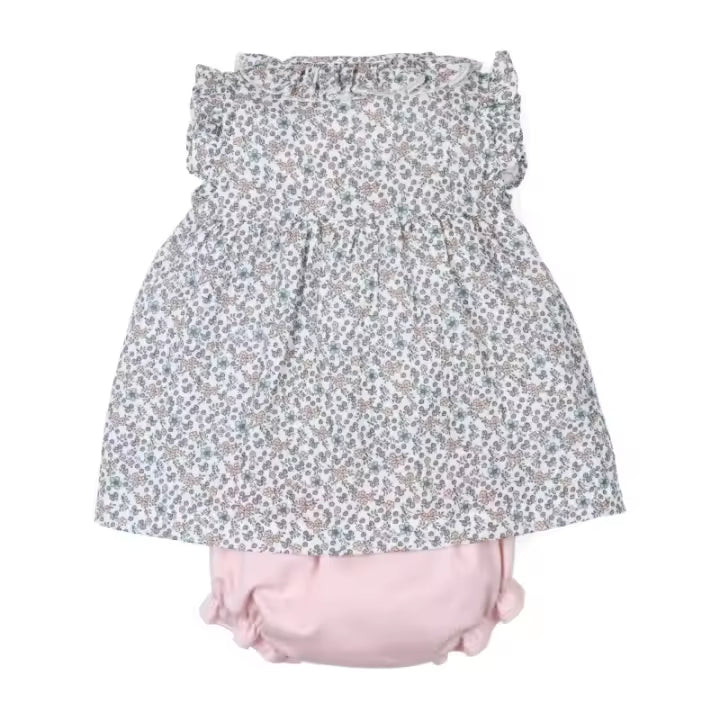 Conjunto de Vestido con Cubrepañal para Niña de flores - Tony Bambino