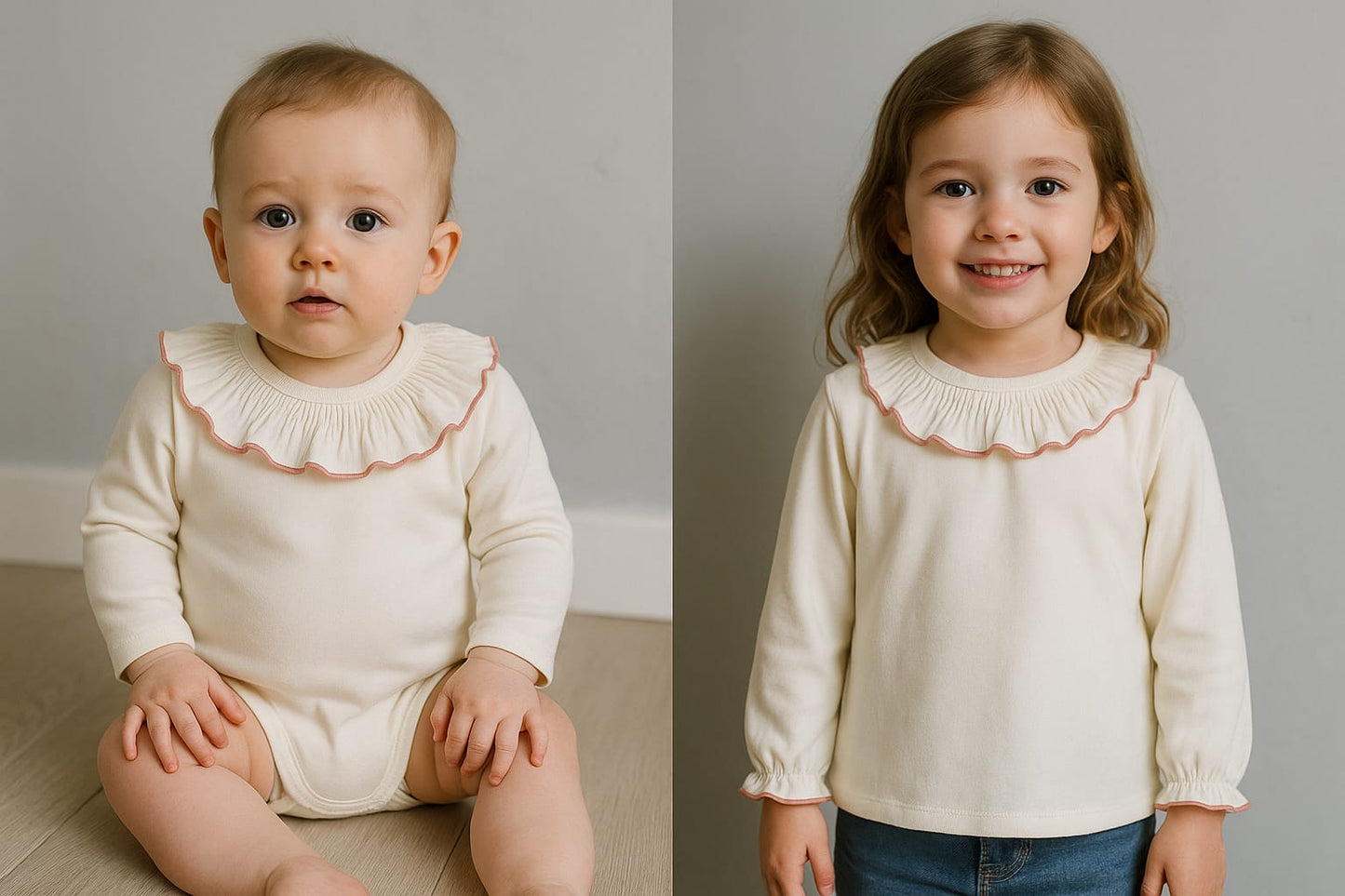 Body bebé Titán Gom de Calamaro | Cuello Volante con filito en color Rosa | Ropa Infantil Unisex de 1 a 24 meses