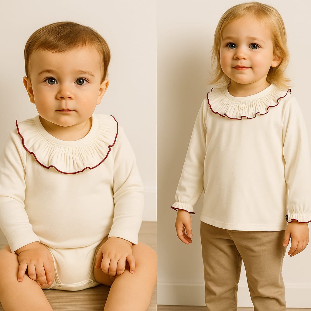 Blusa Titán Gom de Calamaro | Cuello Volante con filito en color Granate | Ropa Infantil Unisex de 3 a 6 años