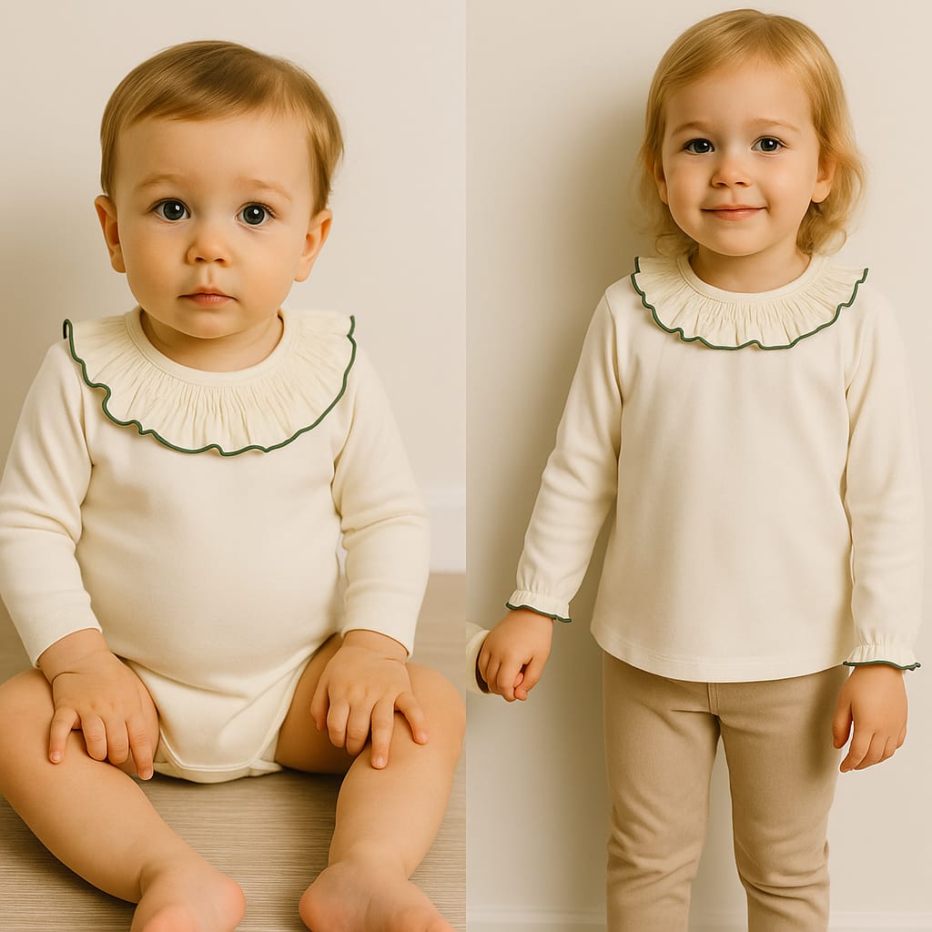 Blusa Titán Gom de Calamaro | Cuello Volante con filito en color Verde | Ropa Infantil Unisex de 3 a 6 años
