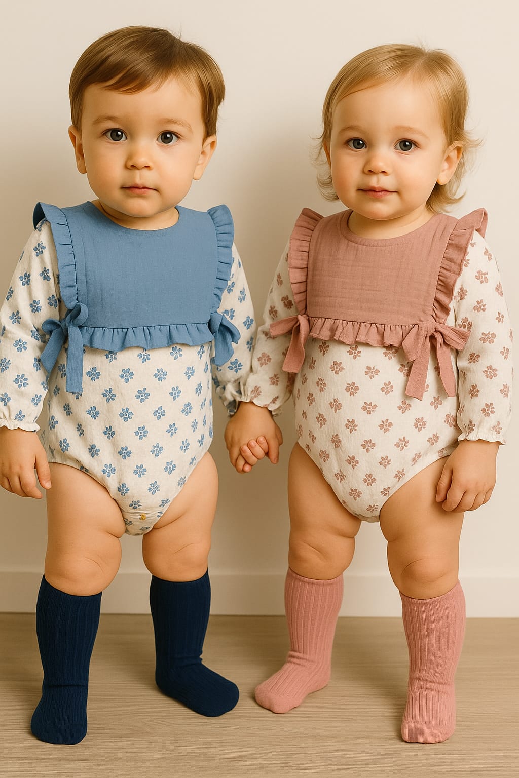 Pelele Algodón Dulce | 100% Algodón con Baberola Azul y Estampado de Flores (3 a 36 meses)