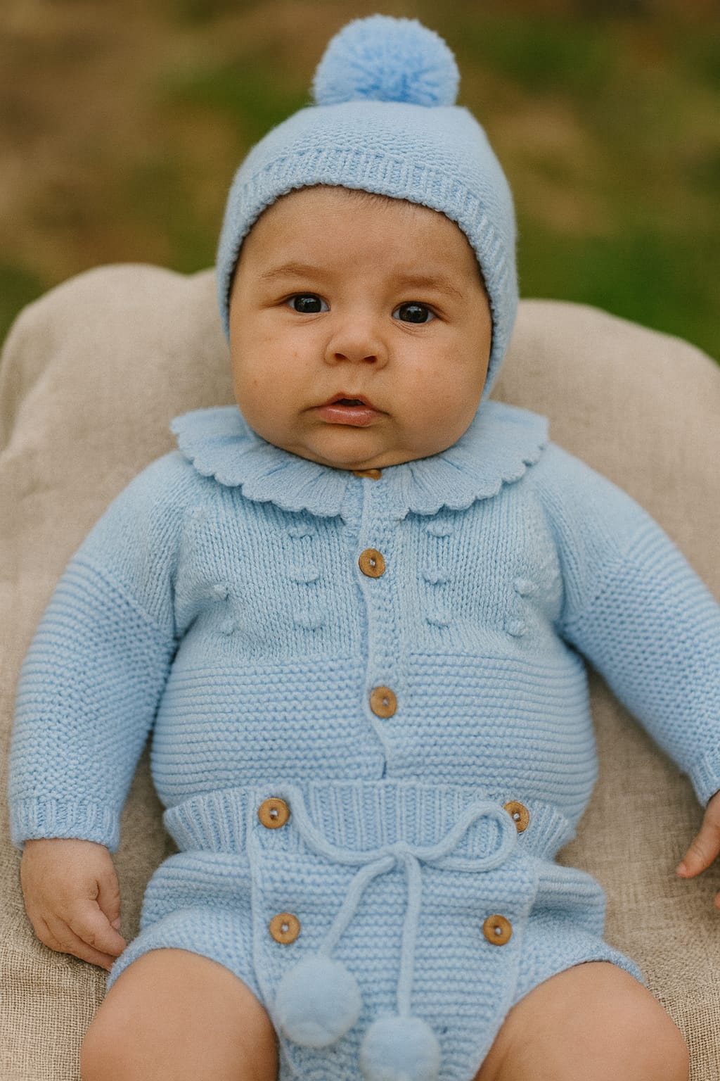 Conjunto de primera puesta azul de lana para bebé | 3 piezas (1, 3 y 6 meses)