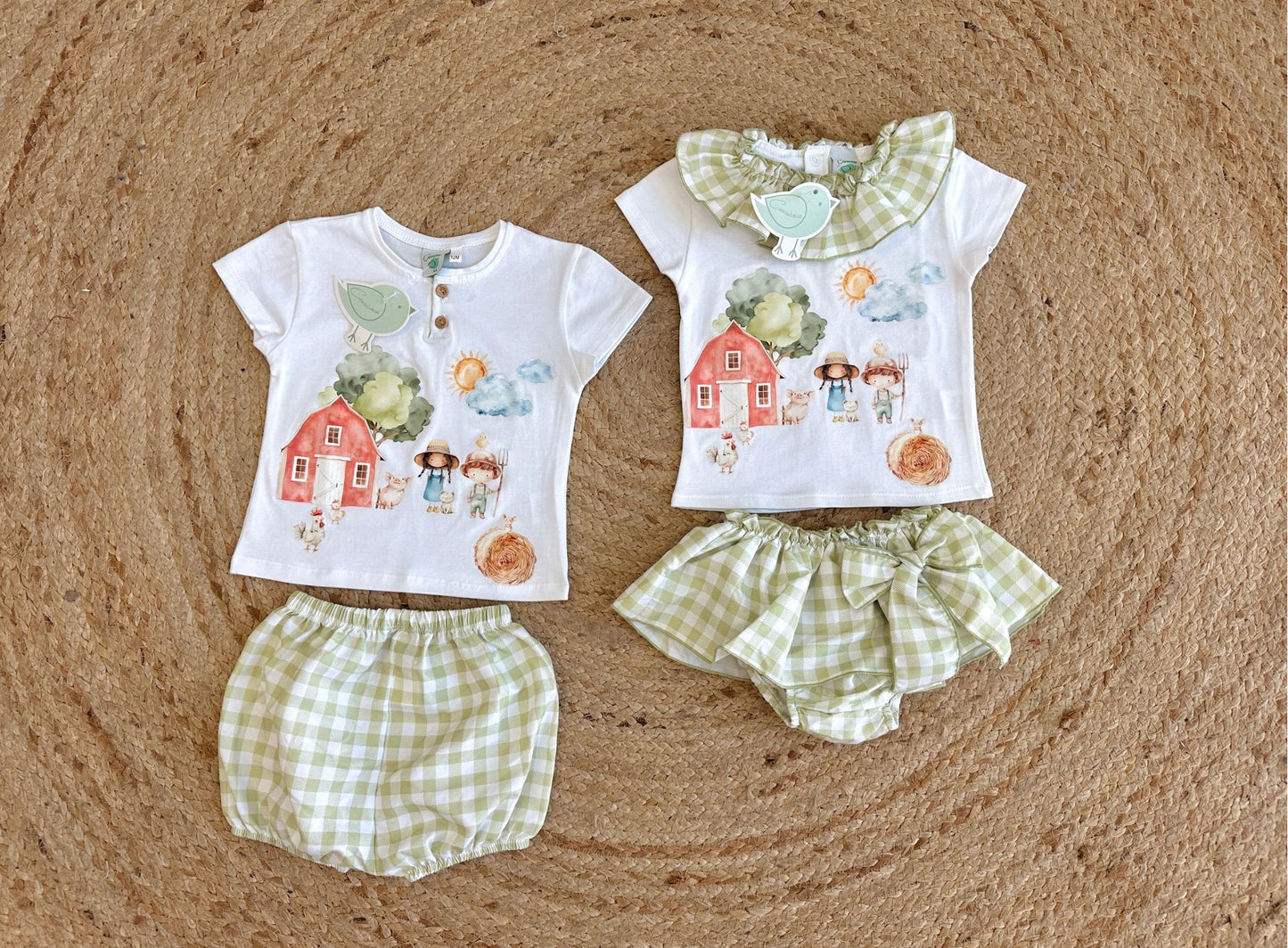 Conjunto granjera para Niña - Camiseta con Maxicuello y Falda Cubrepañal vichy