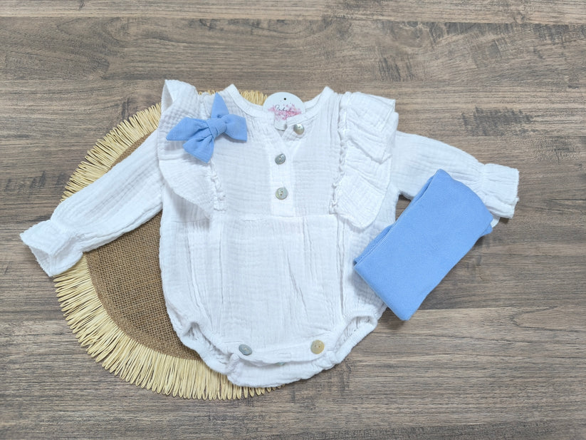 🤍 Pelele de bebé de bambula blanco manga larga – ligero, elegante y perfecto para primavera