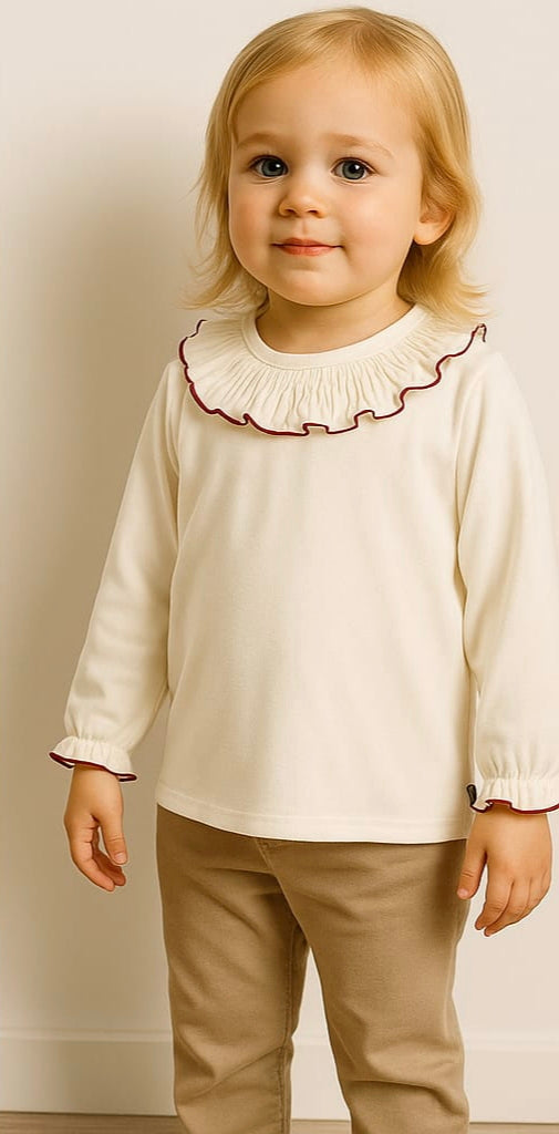 Blusa Titán Gom de Calamaro | Cuello Volante con filito en color Granate | Ropa Infantil Unisex de 3 a 6 años