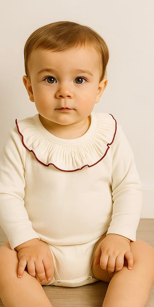 Body bebé Titán Gom Calamaro | Cuello volante con filito granate | Ropa Infantil Unisex de 1 a 24 meses
