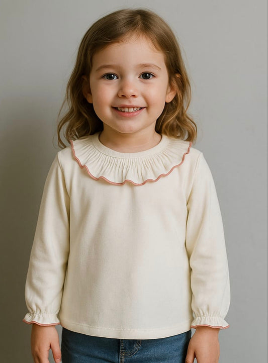 Blusa Titán Gom de Calamaro | Cuello Volante con filito en color Rosa | Ropa Infantil Unisex de 3 a 6 años