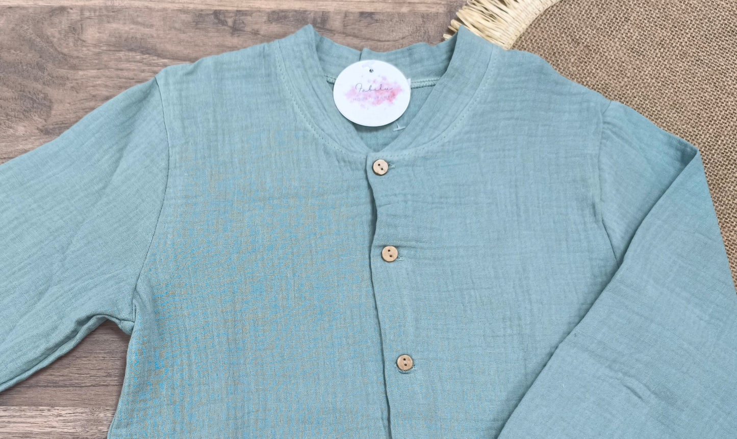 Camisa niño cuello mao color verde – Calamaro algodón 100%