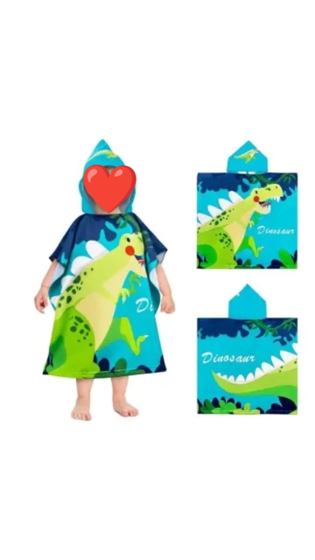 Toalla poncho con gorro para niño – Dinosaurio verde en la selva | Ligera, divertida y de secado rápido (60x120 cm)