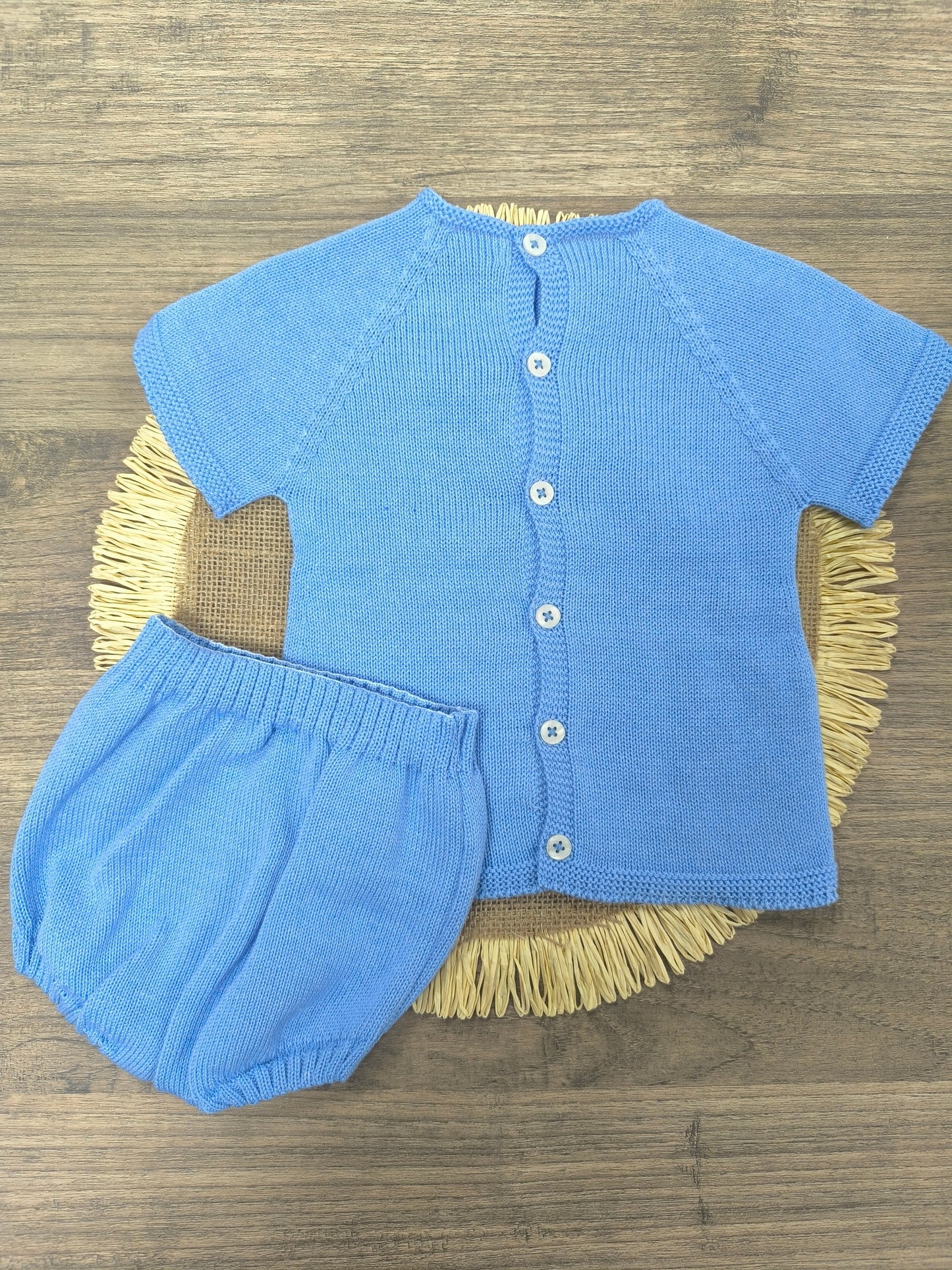 Conjunto de Hilo para Primera Puesta Mac Ilusión Azul Azafata | Conjunto de Bebé de Dos Piezas