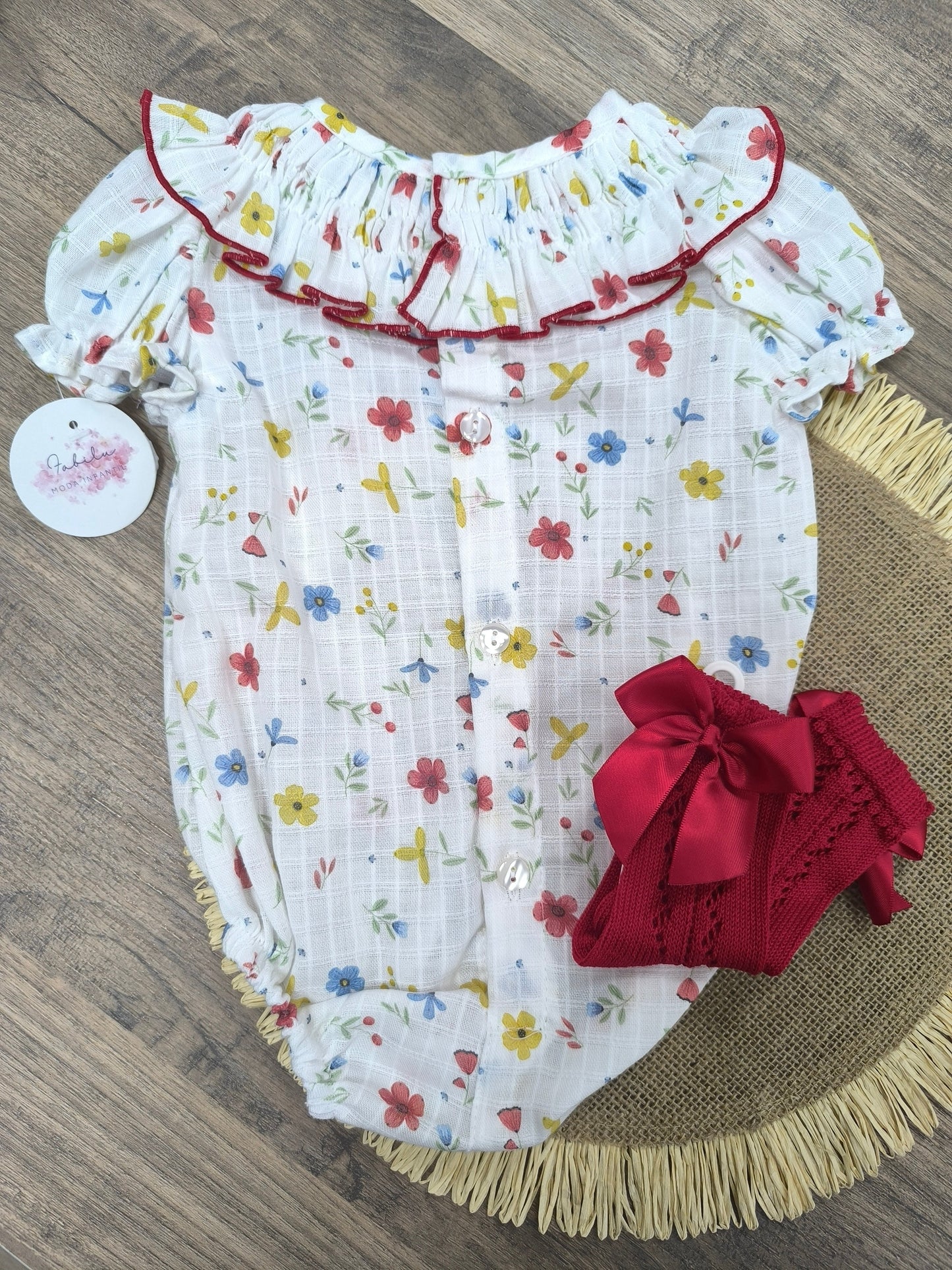 Pelele de Flores para Bebé con Maxicuello de Volante | Pelele de Algodón Fresquito y Elegante