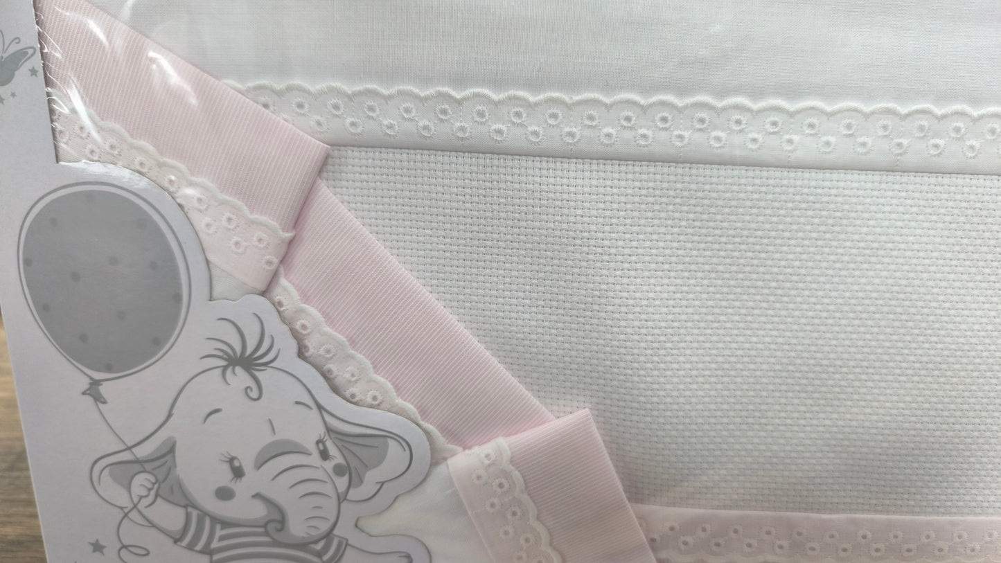 Juego de Sábanas para Cuna 100% Algodón 100x160 cm - Blanco y Rosa Bebé - Ideal para Bordar