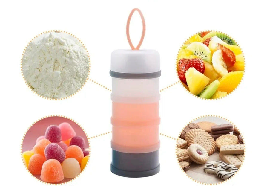 Dispensador Portátil para Leche en Polvo con 4 Compartimentos – Rosa y Gris