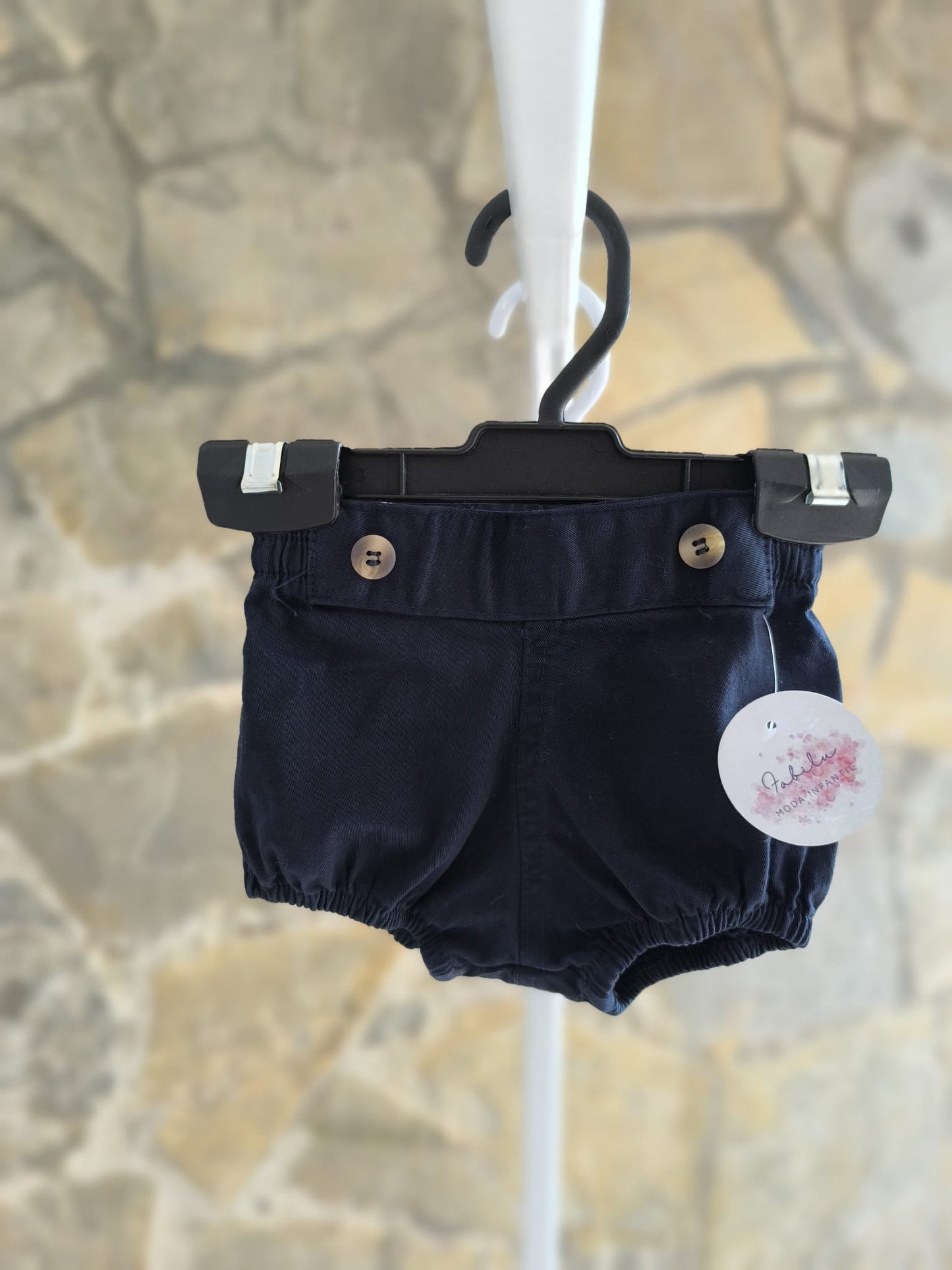 Ranita de bebé azul marino unisex con elástico suave y botones decorati