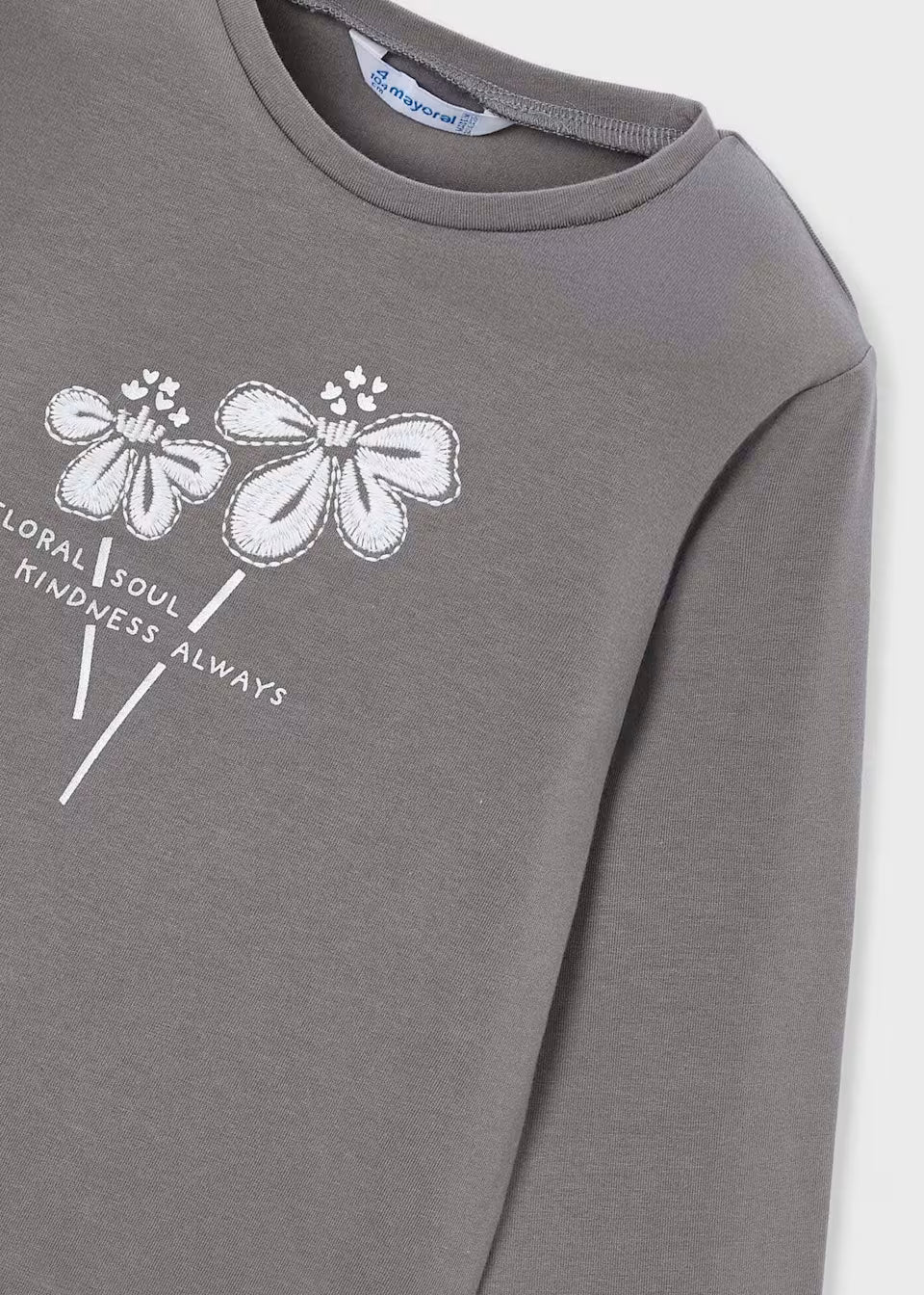 Camiseta básica de manga larga - Color Gris con flor niña - Mayoral