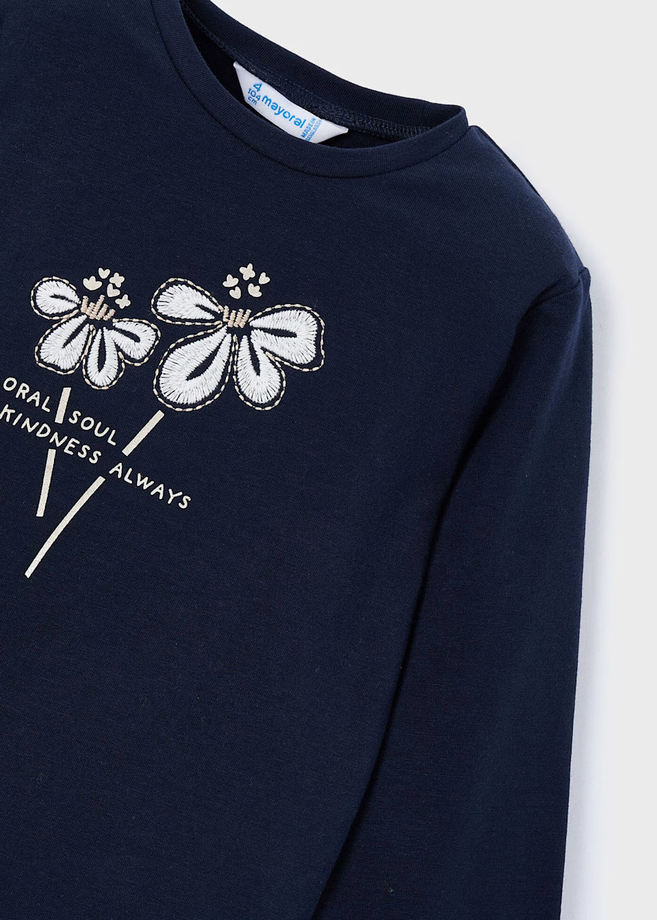 Camiseta básica de manga larga - Azul Marino con flor niña - Mayoral