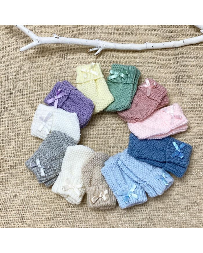 Manoplas de lana para bebé 0-6 meses | Colores variados con lazo decorativo