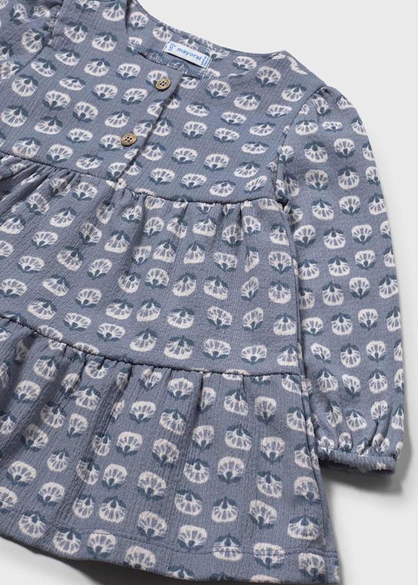 Vestido de Punto para niña Azul – Manga Larga y Estampado Elegante