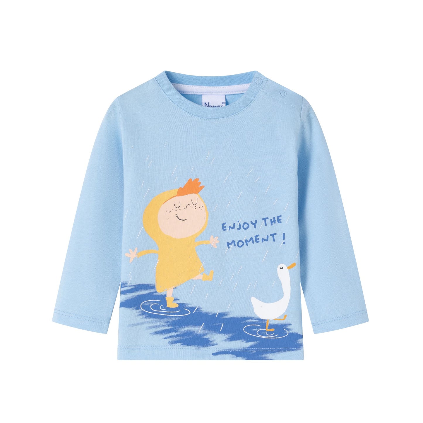 Camiseta de manga larga azul | dibujo niño con pato | 100% Algodón