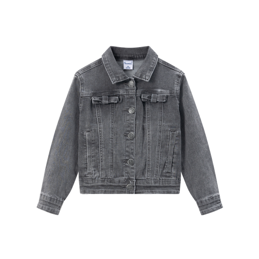 Chaqueta vaquera niña | Bolsillos con lazos | Color gris