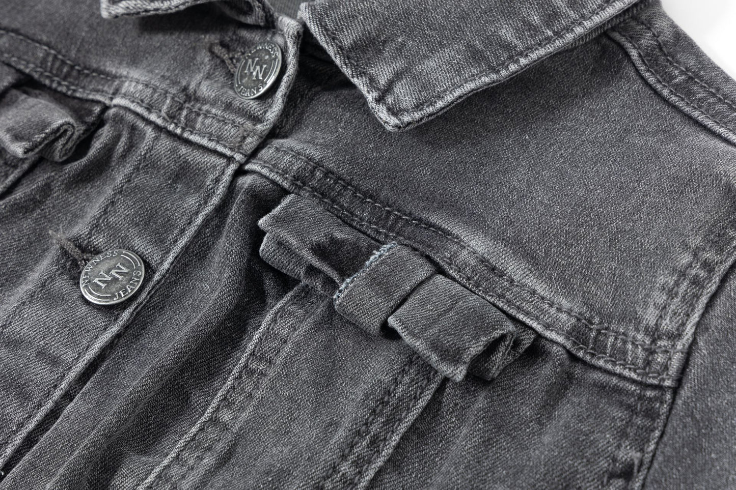 Chaqueta vaquera niña | Bolsillos con lazos | Color gris