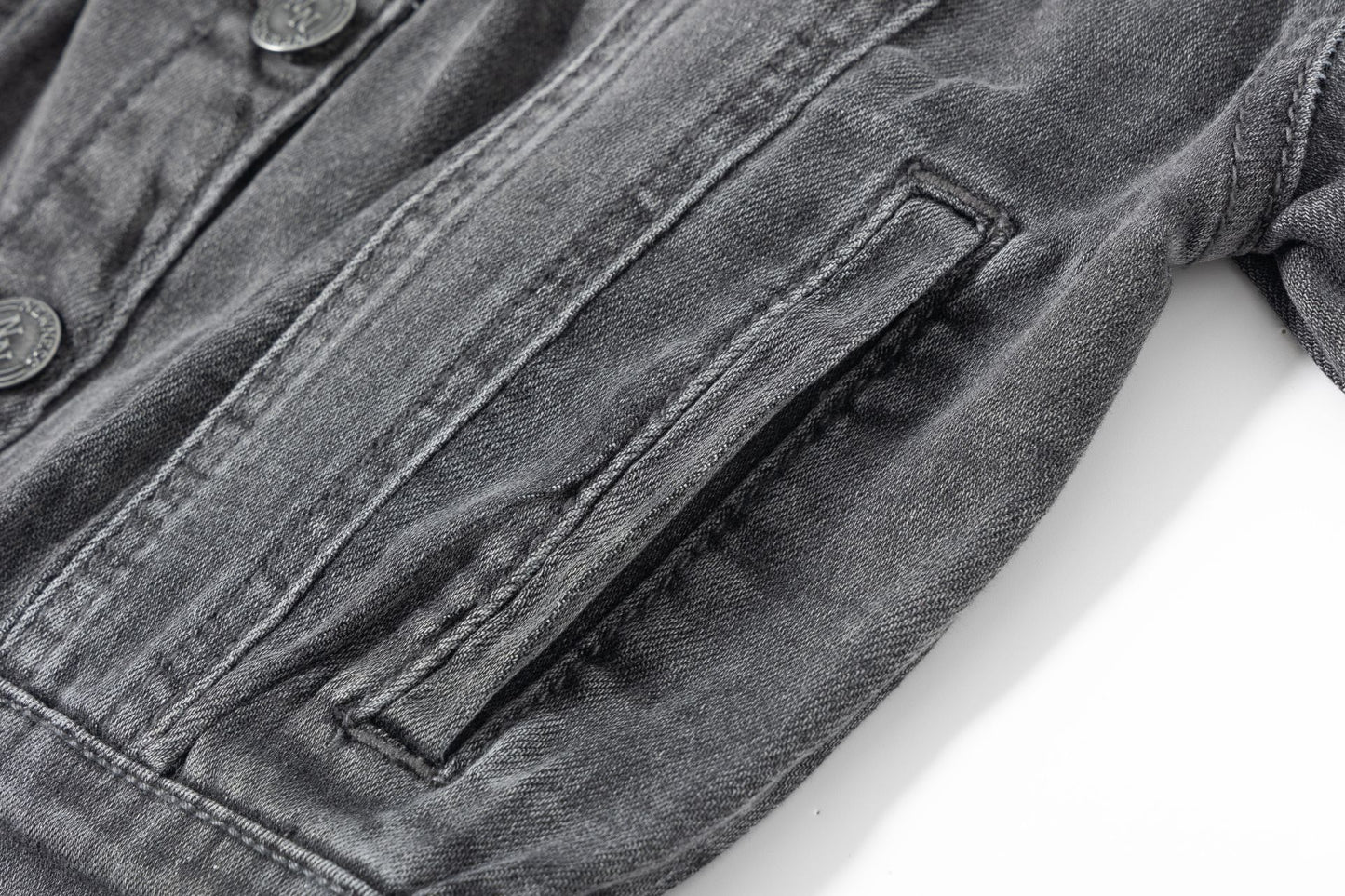 Chaqueta vaquera niña | Bolsillos con lazos | Color gris