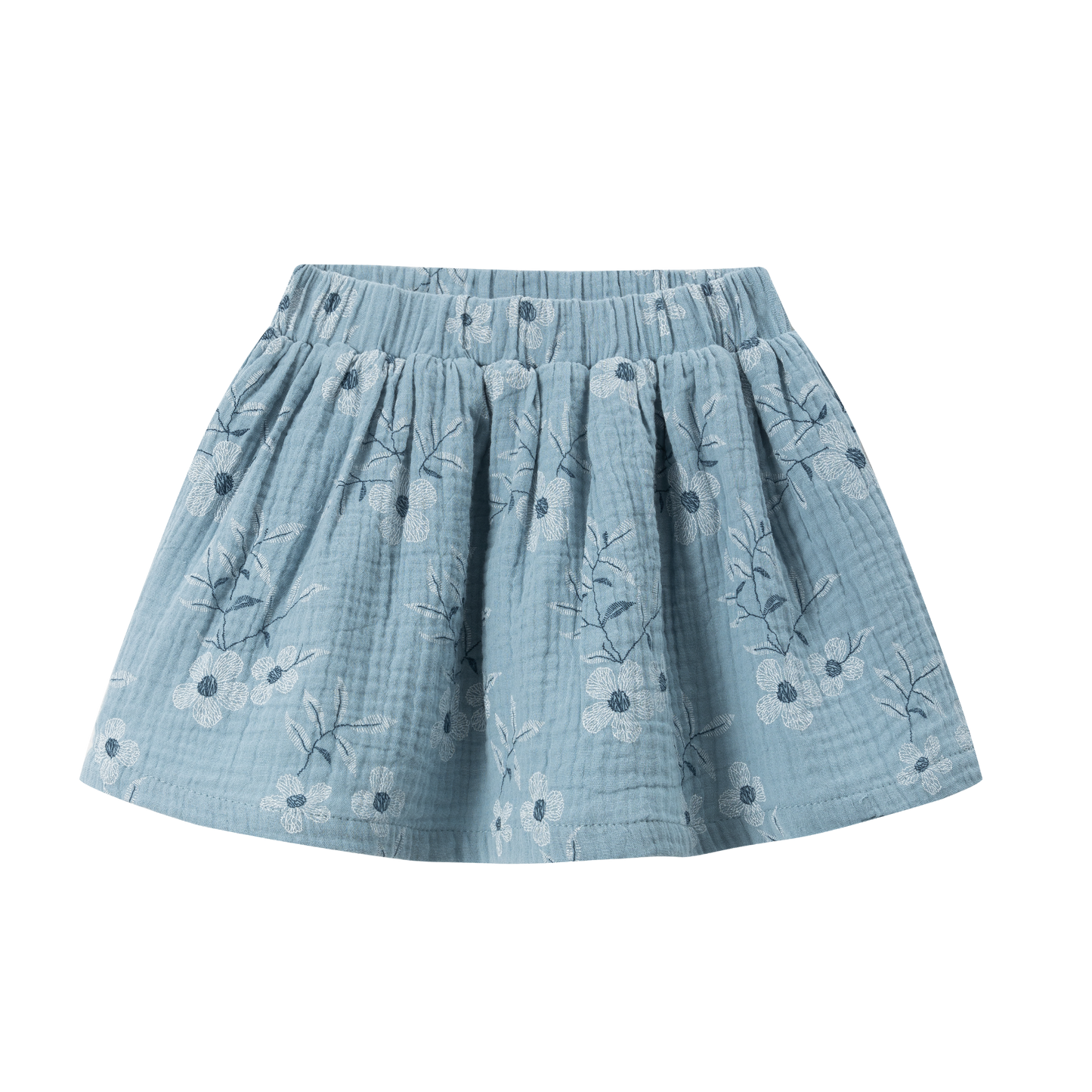 Falda de niña | Tejido bambula con estampado de flores | Color Azul |