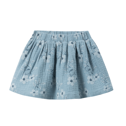 Falda de niña | Tejido bambula con estampado de flores | Color Azul |