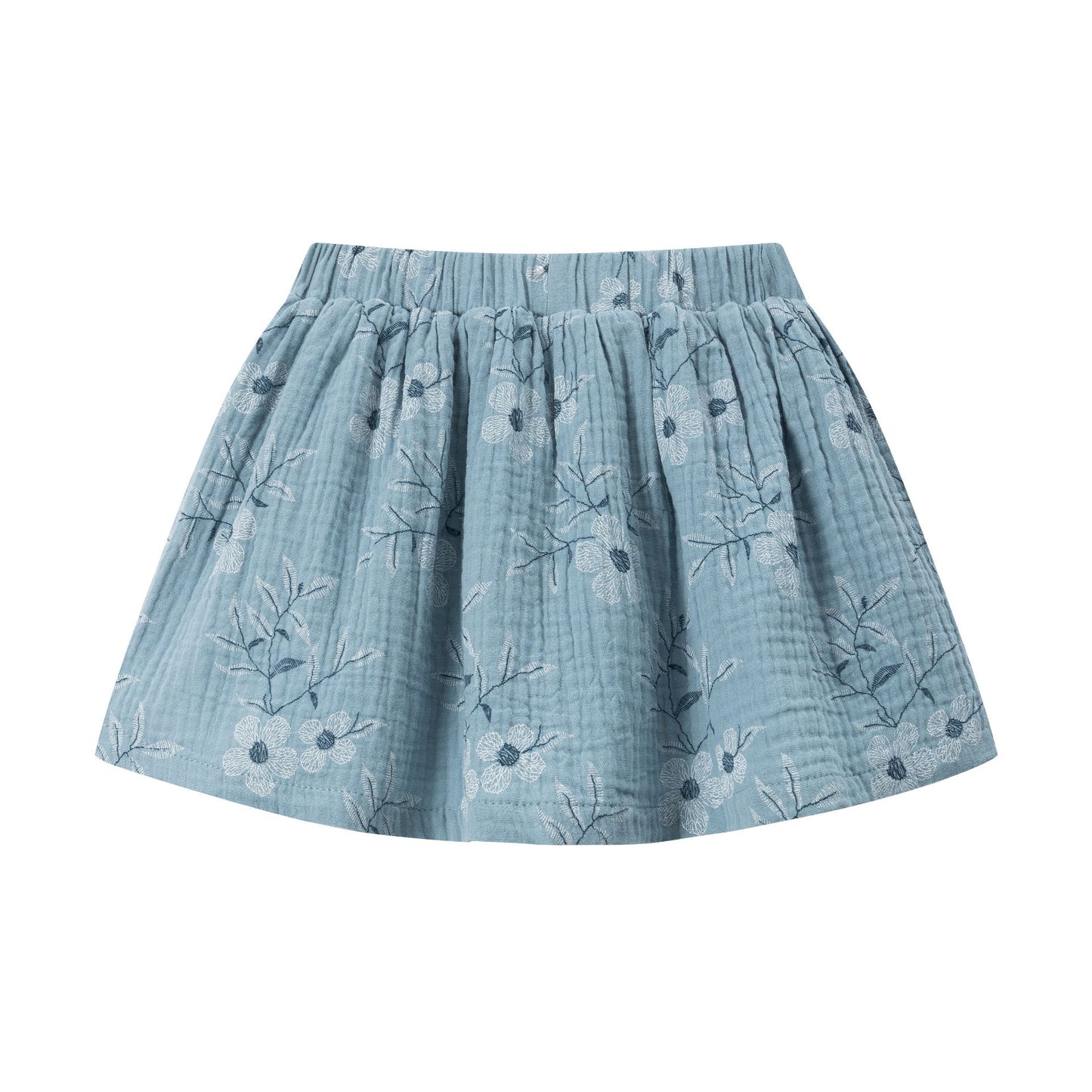 Falda de niña | Tejido bambula con estampado de flores | Color Azul |