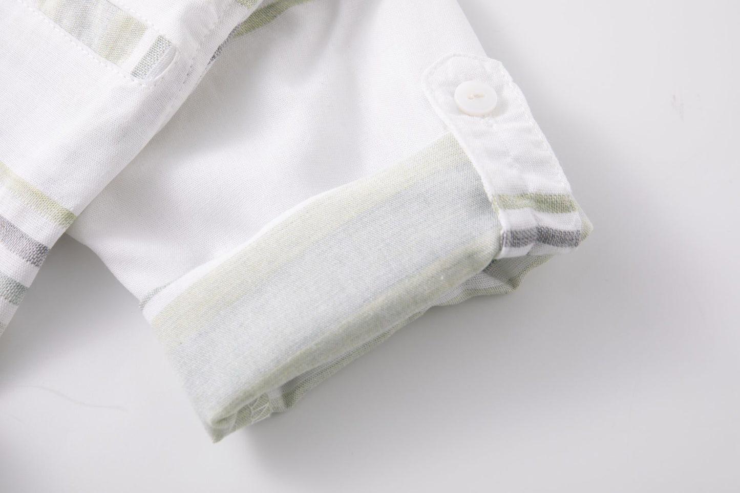 Camisa de Rayas Niño I Cuello Mao y Manga Ajustable