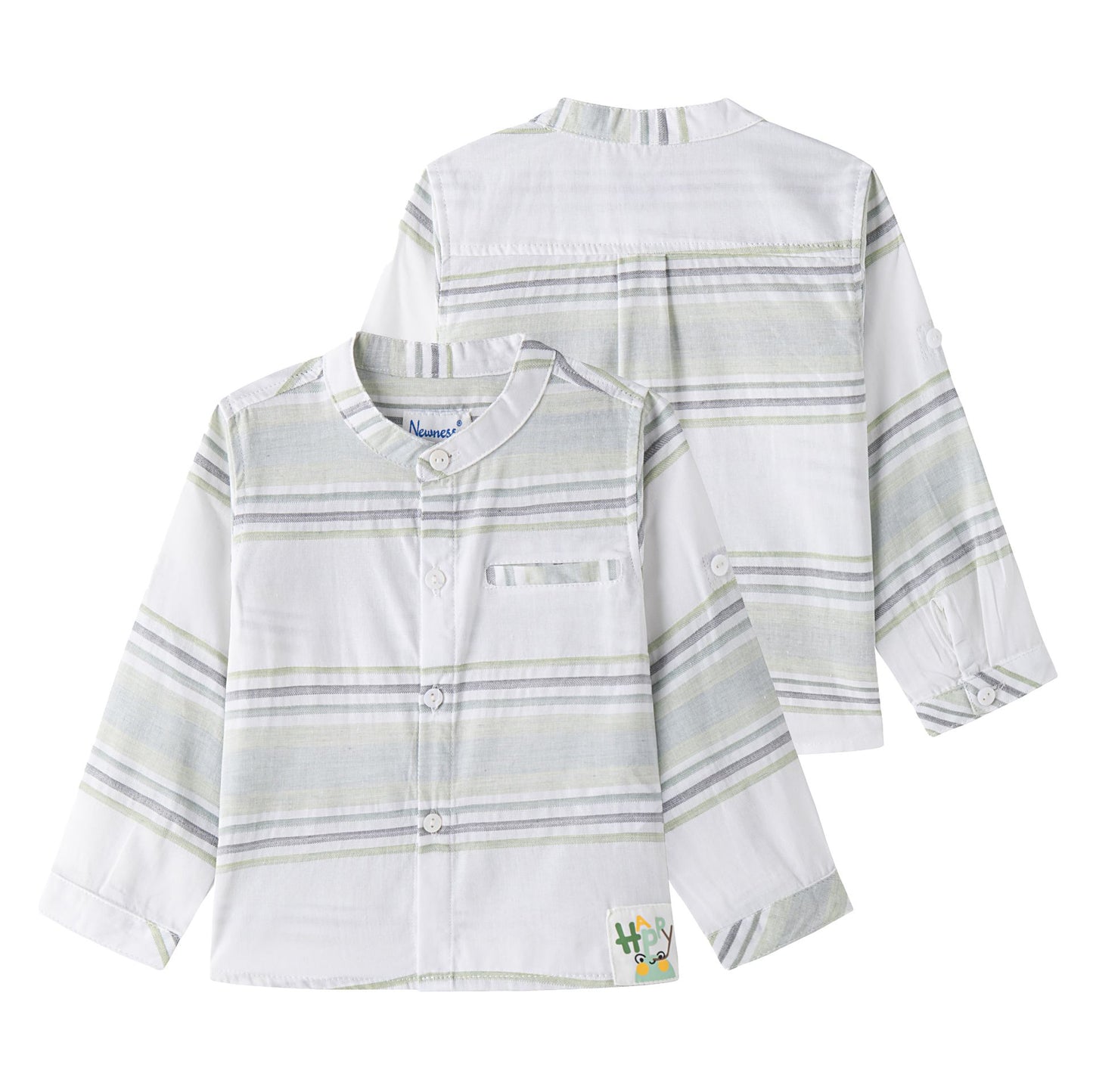 Camisa de Rayas Niño I Cuello Mao y Manga Ajustable