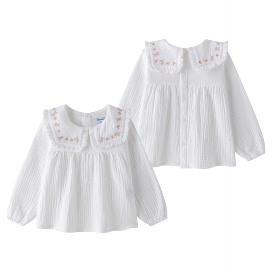 Blusa Bambula Algodón Blanca Bordada
