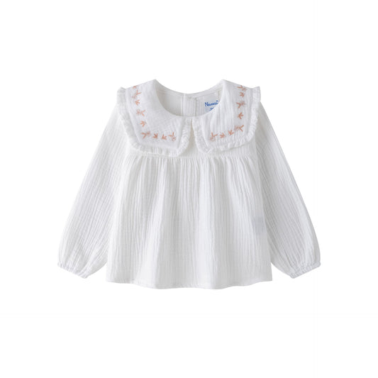 Blusa Bambula Algodón Blanca Bordada