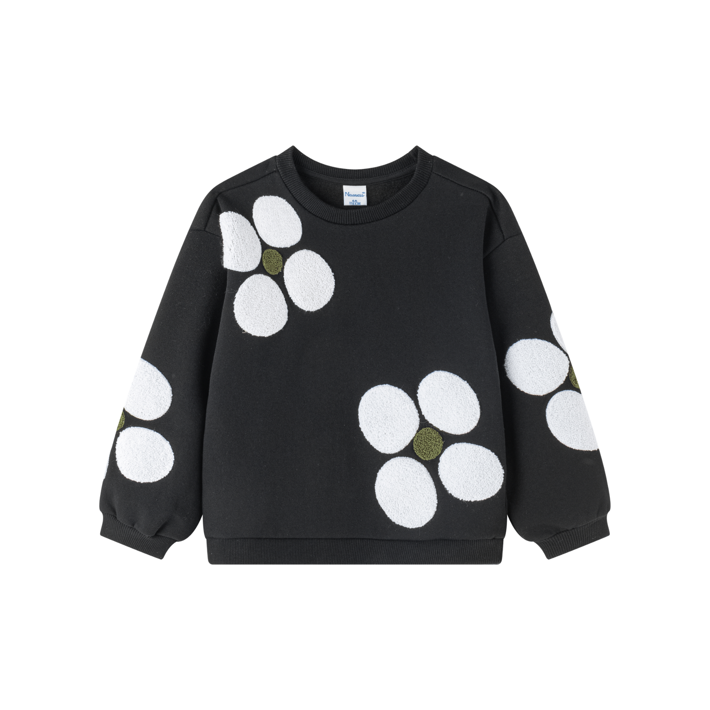 Sudadera niña con Bordado de flores en chenille | Interior afelpado | Color Negro |