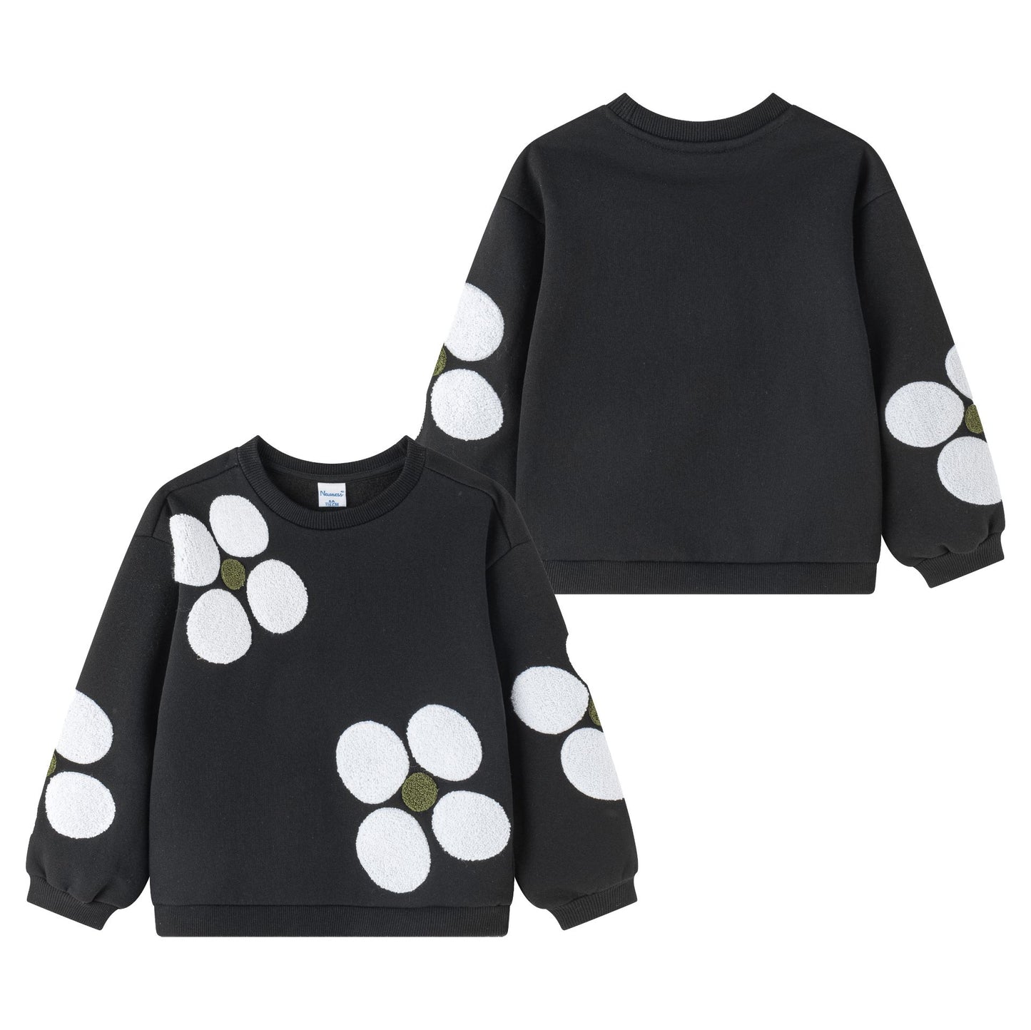 Sudadera niña con Bordado de flores en chenille | Interior afelpado | Color Negro |