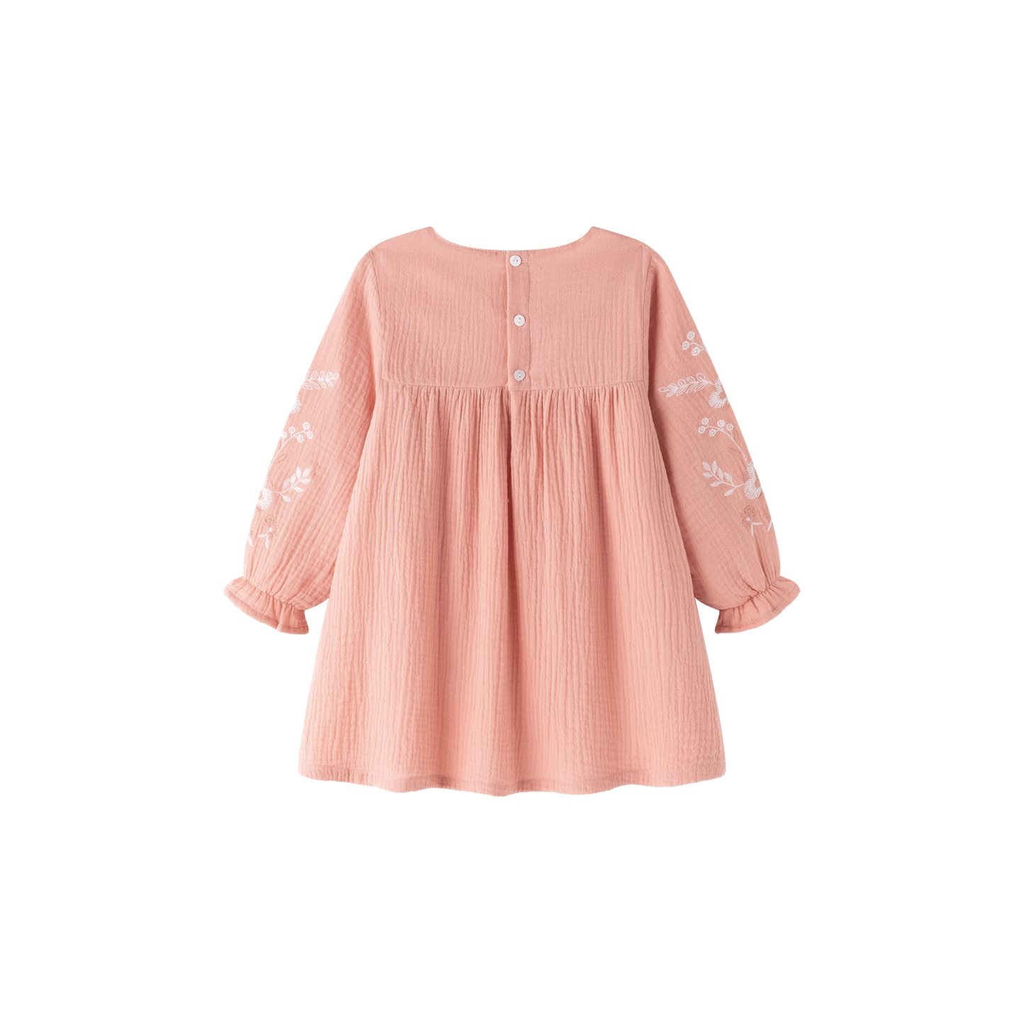 Vestido Bordado de Bambula Color Salmón Rosado  I 100% Algodón