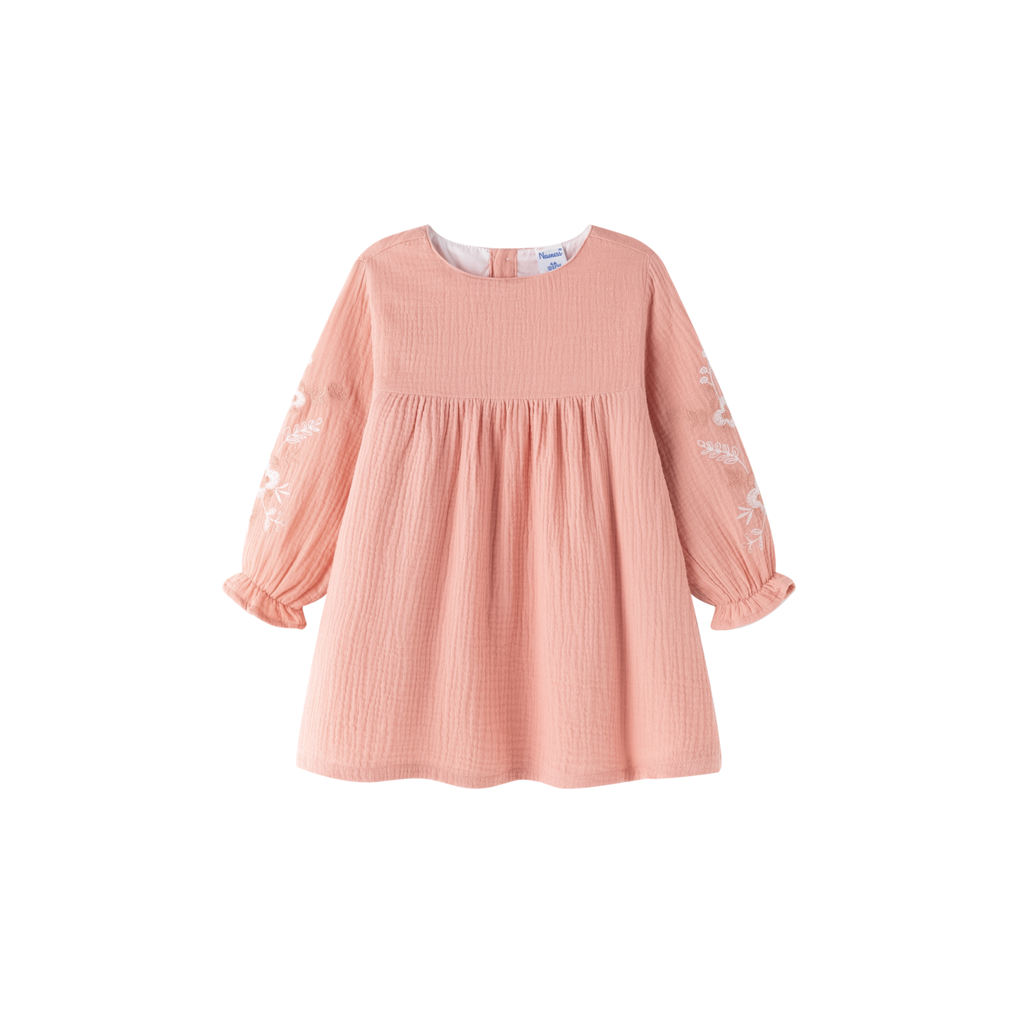 Vestido Bordado de Bambula Color Salmón Rosado  I 100% Algodón