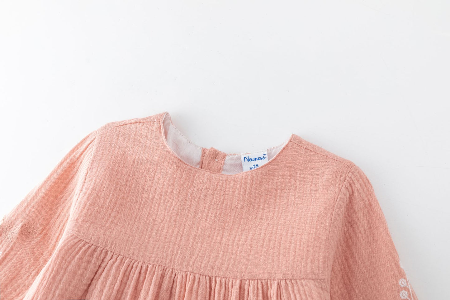 Vestido Bordado de Bambula Color Salmón Rosado  I 100% Algodón