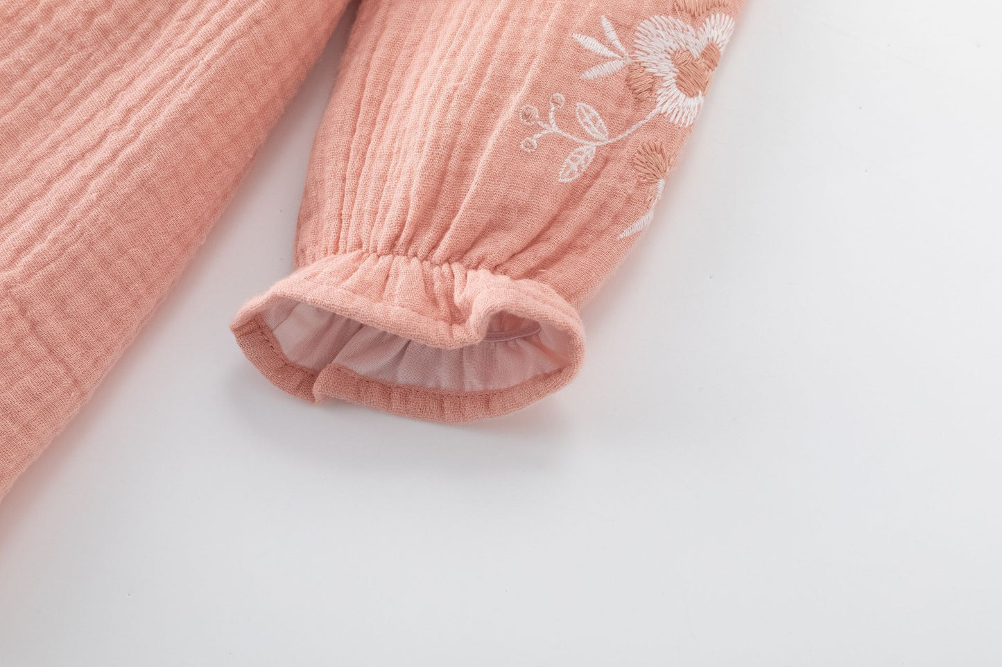 Vestido Bordado de Bambula Color Salmón Rosado  I 100% Algodón