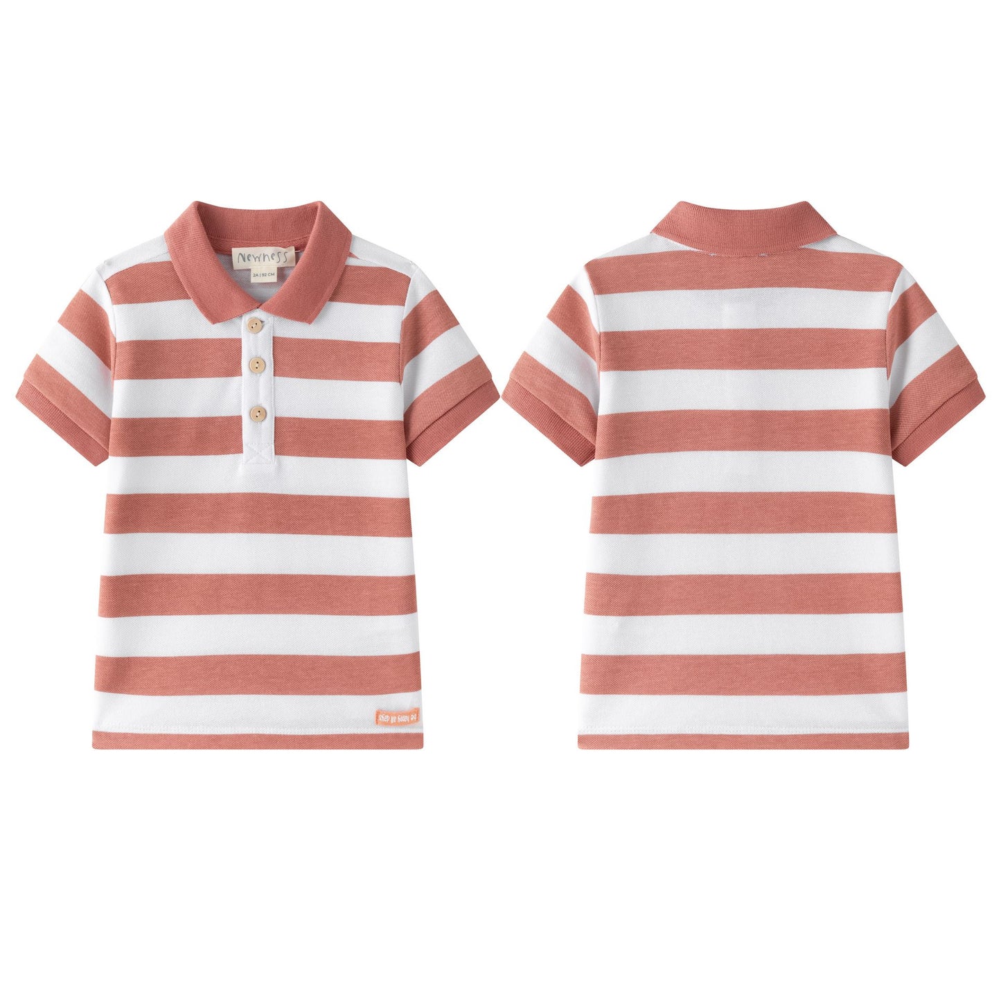 Polo de niño de manga corta a rayas | 100% Algodón | Color Salmón